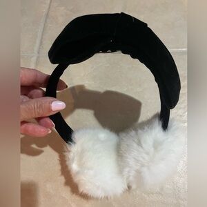 Kate spade earmuffs white faux fur with big black velvet bow